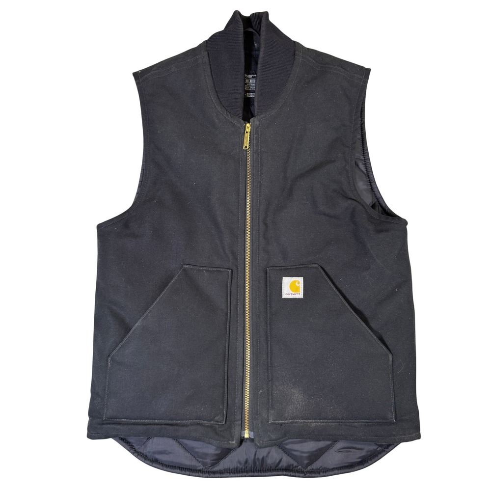 Carhartt Relaxed Fit Duck Vest Black Canvas Quilt Lined OV0001-M Mens Small